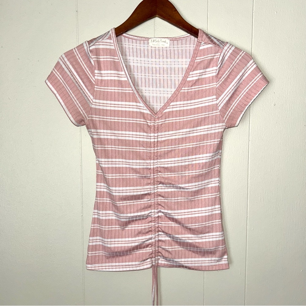 Pink Striped Adjustable V-Neck Top‎